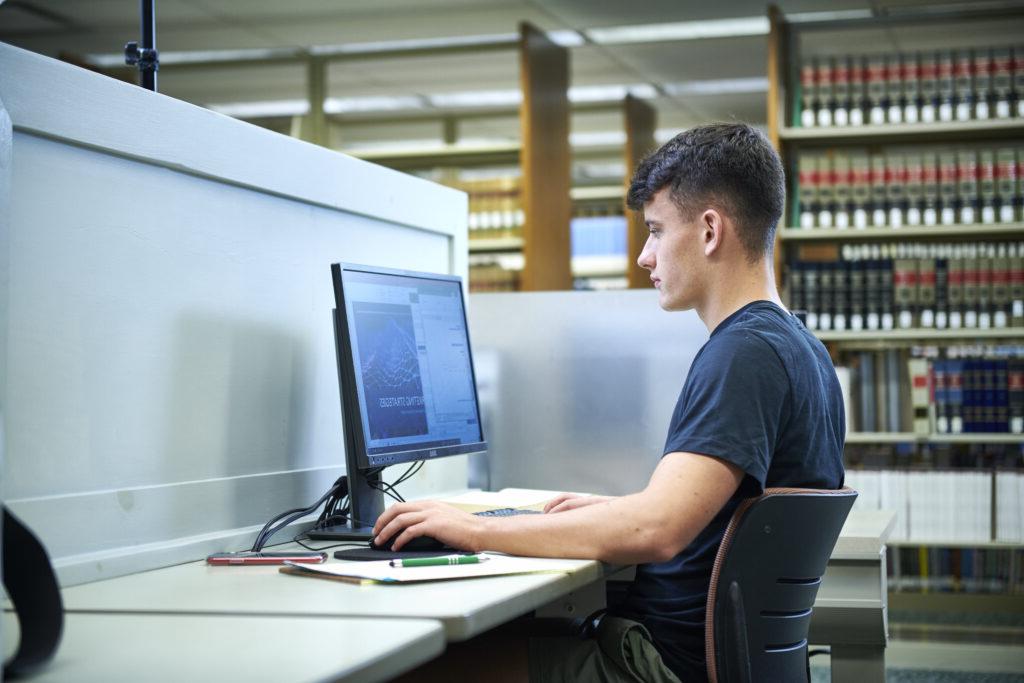 Student working in library